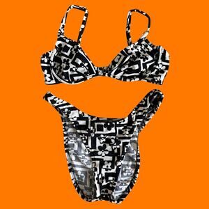 90's vintage groovy floral hi cut high leg bikini MEDIUM *may run larger*